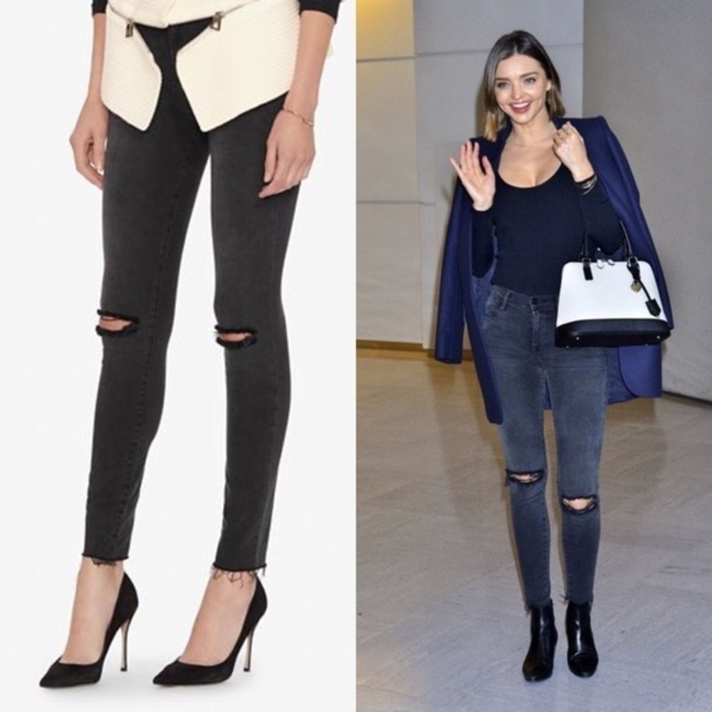 FRAME Denim Le High Skinny Muddy Rip Knee Slim Jeans Pants Grey Black